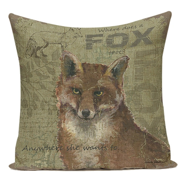 18" Vintage Forest Animal Print Throw Pillow Cover