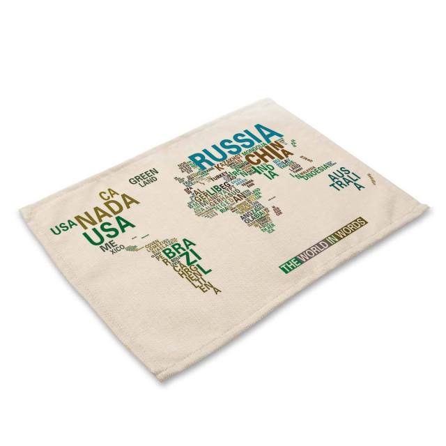 Multi-Color Abstract / Vintage World Map Table Placemat