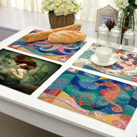 Vintage Cartoon Mermaid Print Table Placemat