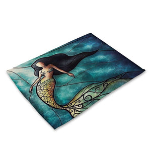 Vintage Cartoon Mermaid Print Table Placemat