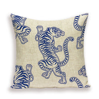 18" Vintage Asian Tiger Print Throw Pillow Cover