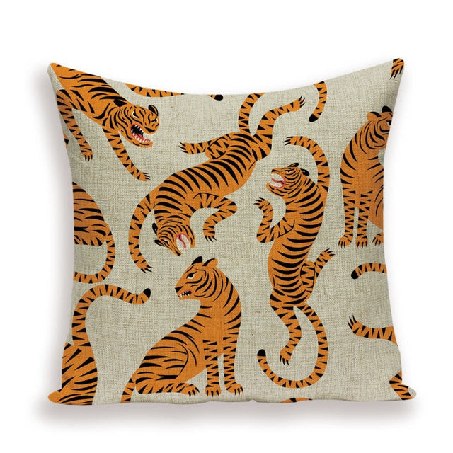 18" Vintage Asian Tiger Print Throw Pillow Cover