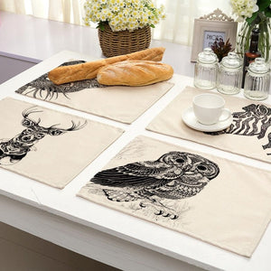 Black & White Boho Pattern Animal Print Table Placemat