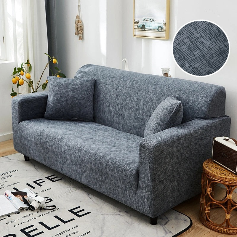 ** 3-Seat Gray Simple Texture Pattern Elastic Sofa Couch Cover