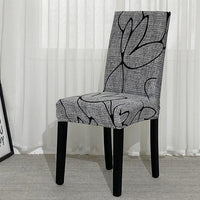 Gray Abstract Flower Pattern Dining Chair Cover