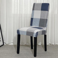 Blue / Gray Plaid Pattern Dining Chair Cover