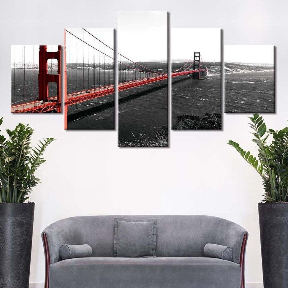 5-Piece Red San Francisco Bay Bridge Canvas Wall Art