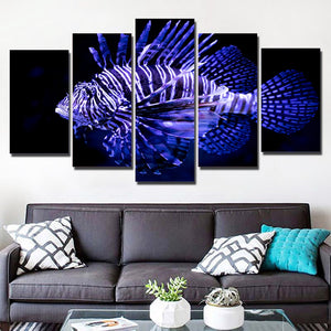 5-Piece Black & Purple Lion Fish Canvas Wall Art