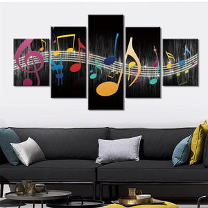 5-Piece Multi-Color Flying Musical Notes Canvas Wall Art