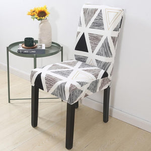 Black & White Abstract Triangle Pattern Dining Chair Cover