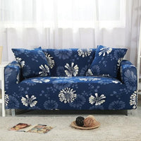 Blue & White Floral Daisy Print Sofa Couch Cover