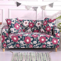 Teal / Pink Retro Floral Pattern Sofa Couch Cover