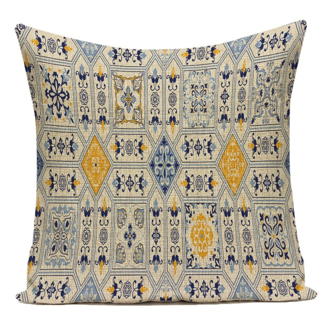 18" Multi-Color Moroccan Tile Pattern Throw Pillow Cover