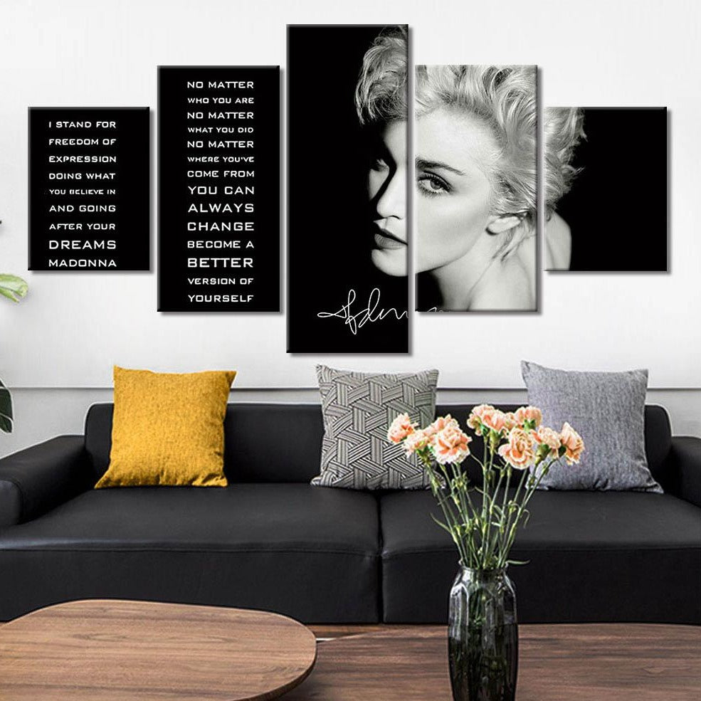 5-Piece Black & White Madonna Quote Canvas Wall Art