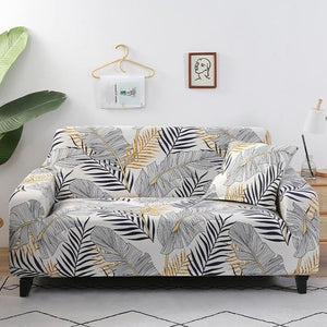 White / Gold Palm Leaf Pattern Sofa Couch Cover