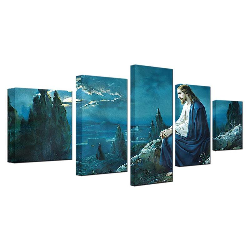 5-Piece Christian Jesus Mount of Olives Canvas Wall Art