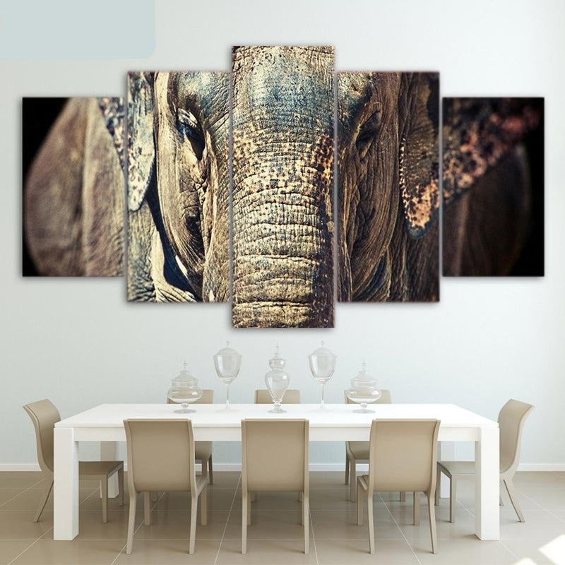 5-Piece Indian Elephant Closeup Canvas Wall Art