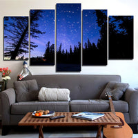 5-Piece Blue Starry Forest Night Sky Canvas Wall Art