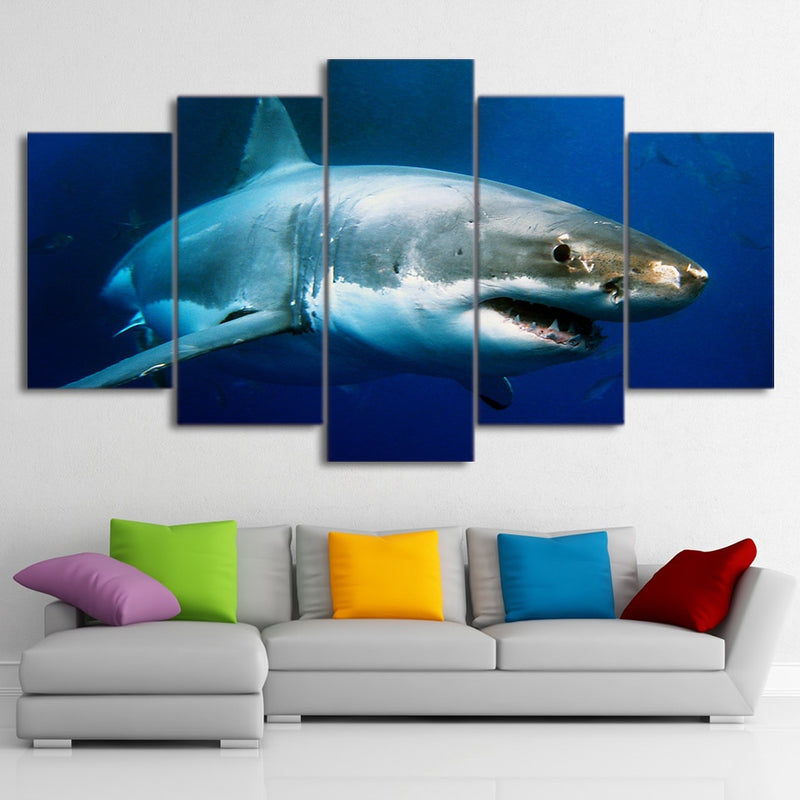 5-Piece Great White Shark Hunt Canvas Wall Art