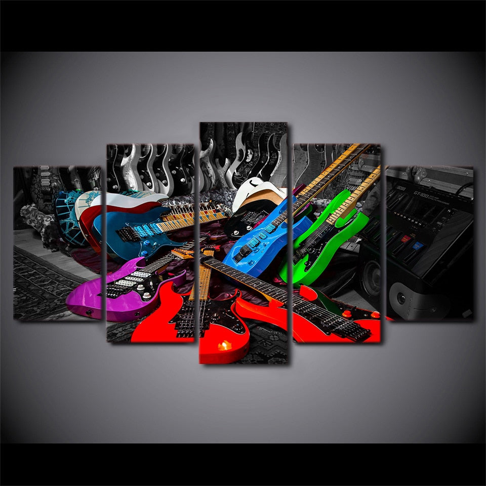 5-Piece Colorful Electric Guitars Canvas Wall Art