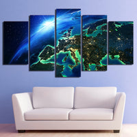 5-Piece Blue Glowing Earth Horizon Canvas Wall Art