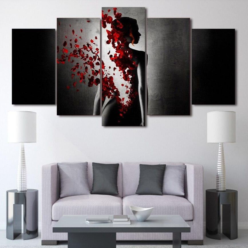5-Piece Abstract Red Rose Petal Woman Canvas Wall Art