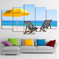 5-Piece Yellow Tropical Beach Umbrella Canvas Wall Art