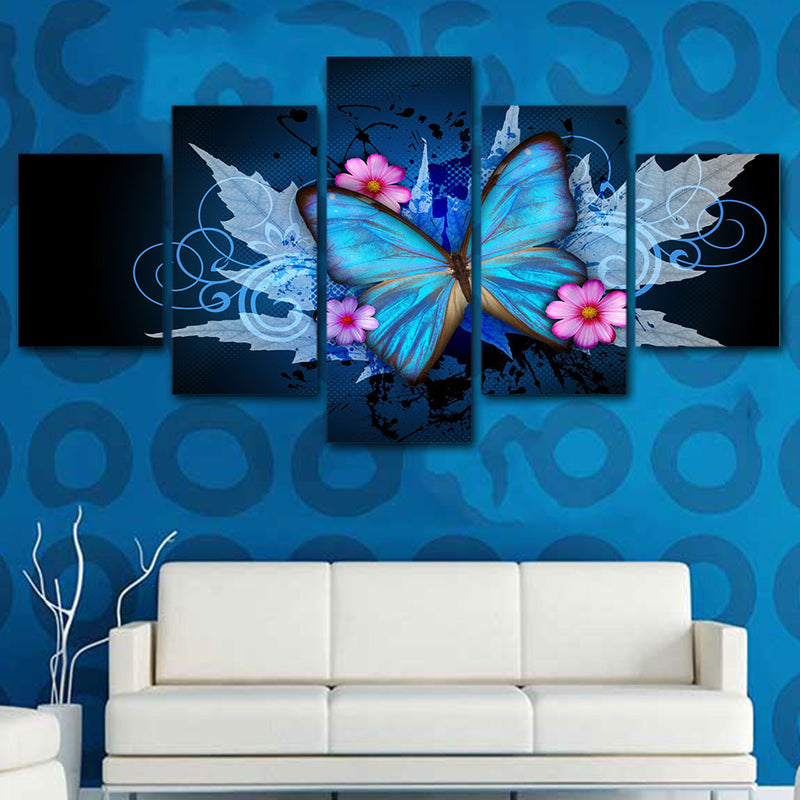 5-Piece Blue Abstract Butterfly Canvas Wall Art