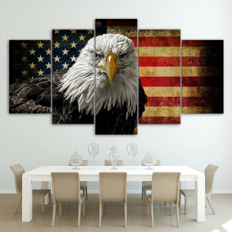 5-Piece American Bald Eagle USA Flag Canvas Wall Art