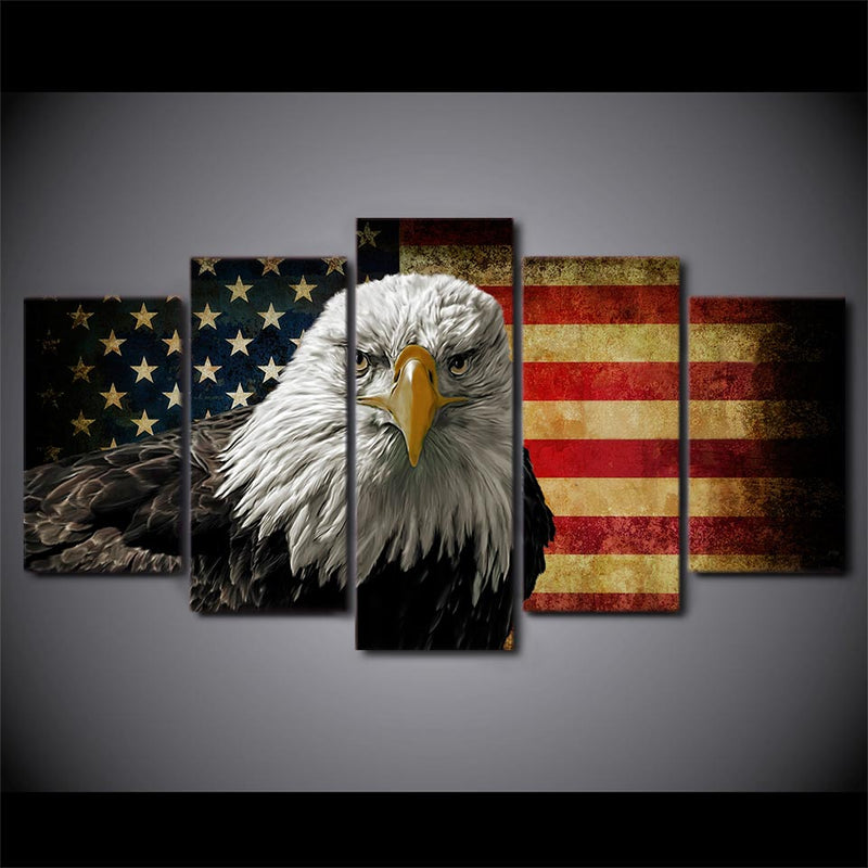 5-Piece American Bald Eagle USA Flag Canvas Wall Art