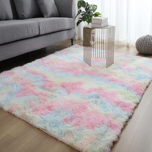 Rainbow Faux Fur Polychrome Plush Shag Area Rug Floor Mat