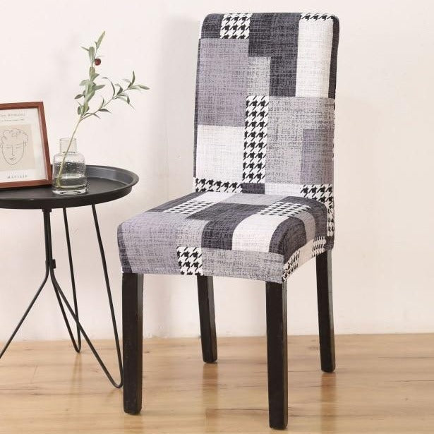 Black & White Houndstooth Patchwork Dining Chair Cover