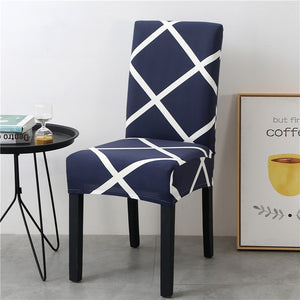 Navy Blue & White Lattice Striped Dining Chair Cover