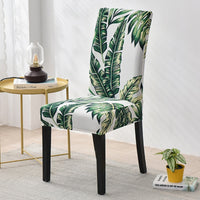 White / Green Tropical Palm Leaf Print Dining Chair Cover