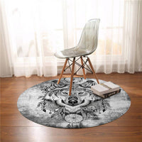 Round Black & White Wolf Print Floor Mat Rug