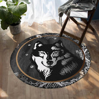 Round Black & White Wolf Print Floor Mat Rug