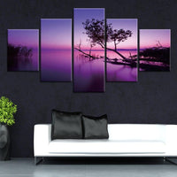 5-Piece Purple Lake Tree Sunset Canvas Wall Art