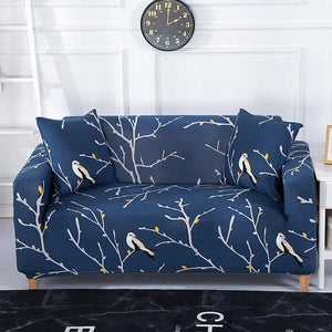 Blue Tree Branch Bird Pattern Sofa Couch Cover