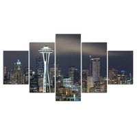 5-Piece Seattle Space Needle Night Skyline Canvas Wall Art