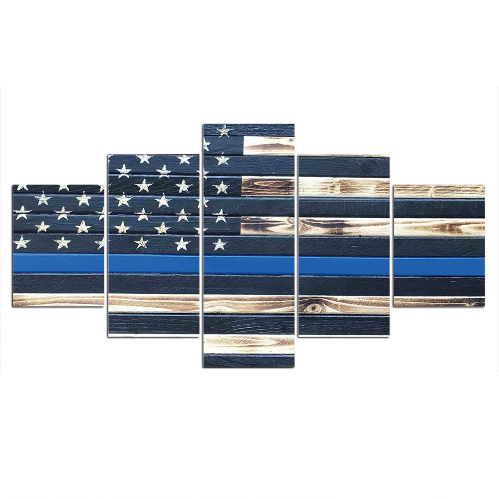5-Piece Thin Blue Line American Flag Canvas Wall Art