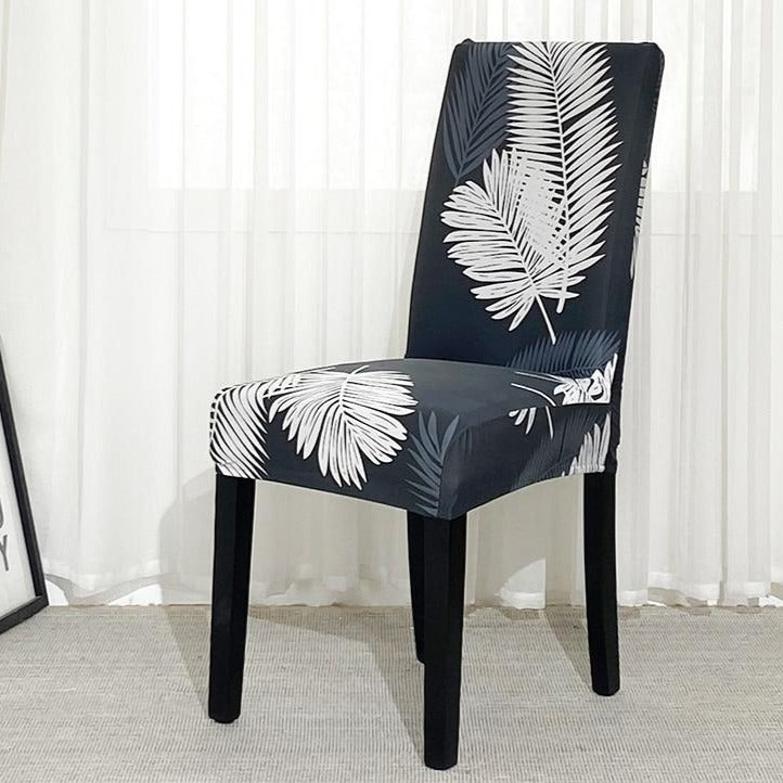 Dark Navy Fern / Palm Leaf Pattern Dining Chair Cover