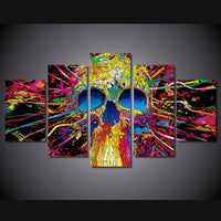 5-Piece Colorful Exploding Psychedelic Skull Canvas Wall Art