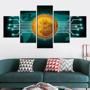 5-Piece Bitcoin Digital Currency Canvas Wall Art