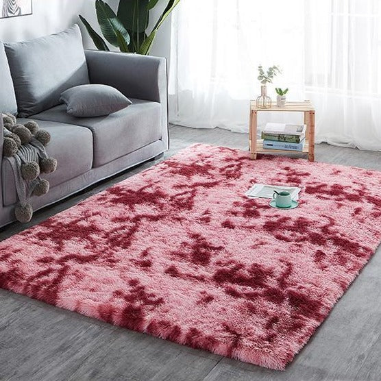 Red / Pink 2-Tone Faux Fur Plush Shag Area Rug Floor Mat