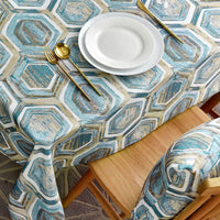 Blue / Gold Abstract Geometric Pattern Waterproof Tablecloth