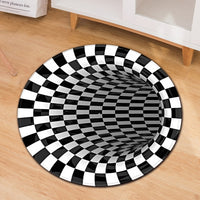 Round 3D Black & White Optical Illusion Floor Mat