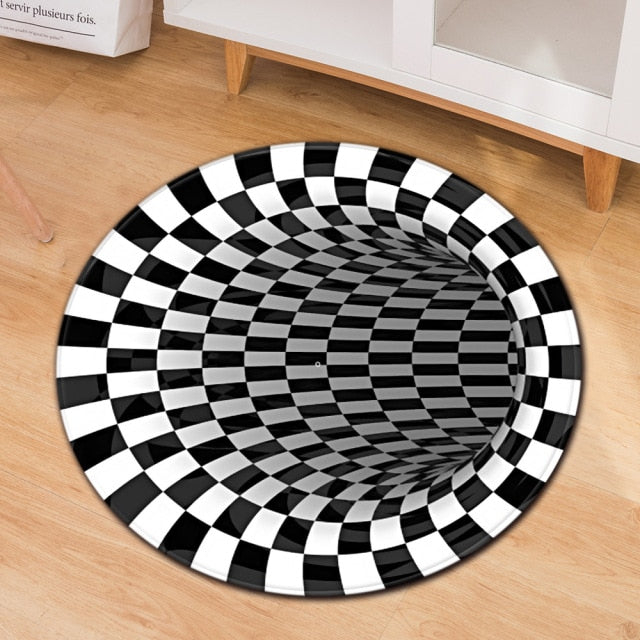 Round 3D Black & White Optical Illusion Floor Mat