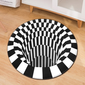 Round 3D Black & White Optical Illusion Floor Mat