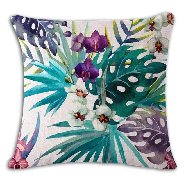 18" Tropical Floral Leaf Print Throw Pillow Cover
