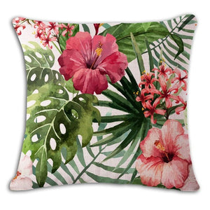 18" Tropical Floral Leaf Print Throw Pillow Cover